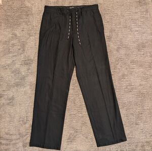 Springfield Men's Black Drawstring Linen/Cotton Trousers  - XL/36